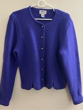 Vintage Crystal Sportswear 100% Boiled Wool Cardigan Jacket Women’s M Cozy
